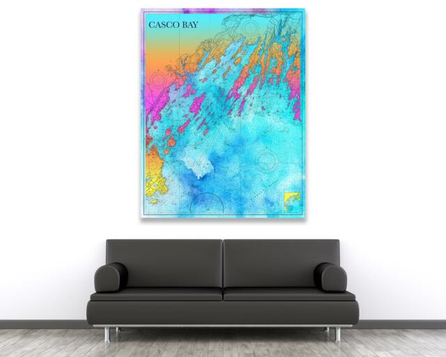 Casco Bay Chart Art Print Coastal Home Decor, Maine Nautical Map - image 1