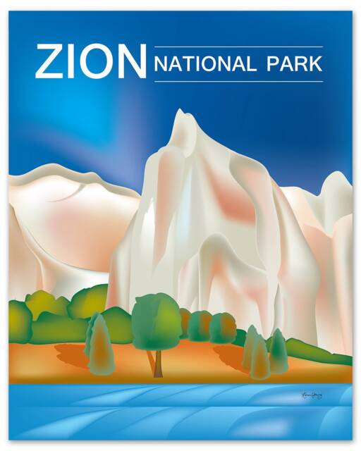 Zion National Park Poster, Art, Utah Print, Skyline, Map, Art Gift, - Style Code E8-O-Zio - image 1