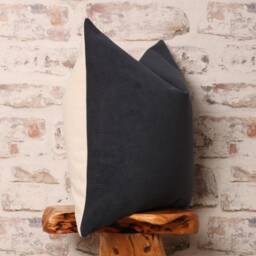 Color Block Corduroy Cushion Cover Navy Blue & Cream Lumbar Or Square - thumbnail 2