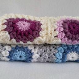 Rts Granny Squares Crochet Layering Baby Blanket in Cream & Purples/ Handmade Posing Photo Prop - thumbnail 3