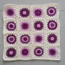 Rts Granny Squares Crochet Layering Baby Blanket in Cream & Purples/ Handmade Posing Photo Prop - thumbnail 2