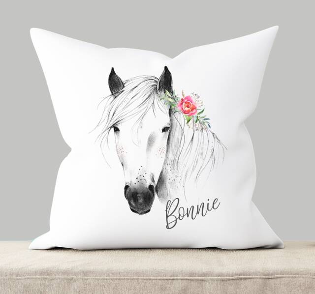 Personalised Horse Lover Cushion Gift , Printed Name Design Throw Pillow For Girls Boys Nursery Bedroom Christmas - image 1