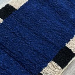 Forest Blue Beni Ourain Rug - Hand-Knotted Moroccan Wool Minimalist Design Striped Border Eco-Friendly Decor - thumbnail 3
