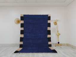 Forest Blue Beni Ourain Rug - Hand-Knotted Moroccan Wool Minimalist Design Striped Border Eco-Friendly Decor - thumbnail 1