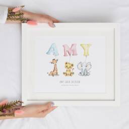 Personalized Safari Animal Nursery Print, Baby Name Balloon Art, Cp - thumbnail 2