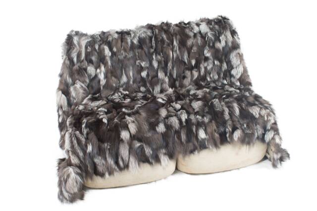 Real Silver Fox Fur Blanket. Genuine Fox Fur Throw. Carpet. Rug - image 1