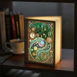 Steampunk Book Lamp, Fantasy Clockwork Castle Scene, Stained Glass Style Light, Led Foldable Magical Time Night Light - thumbnail 3