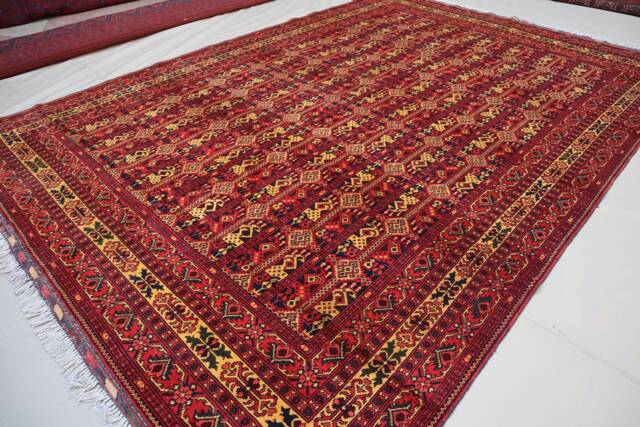 7x10 Tribal Area Rug Gold Red Afghan Hand Knotted Veg Dyes Soft Wool Oriental Rug, Turkmen Bukhara Rug - For Living Room, Bedroom Carpet - image 1