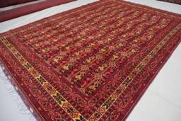 7x10 Tribal Area Rug Gold Red Afghan Hand Knotted Veg Dyes Soft Wool Oriental Rug, Turkmen Bukhara Rug - For Living Room, Bedroom Carpet - thumbnail 1
