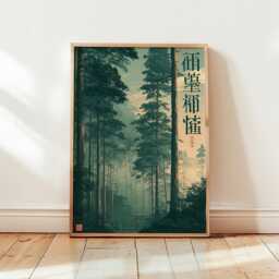 Japanese Cedar Forest Poster, Shrine Landscape Print, Nature Wall Art - thumbnail 4
