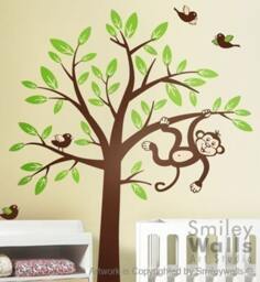 Monkeys Tree Wall Decal Children Nursery Vinyl Decal, Jungle Branch & Monkey Baby Room Decor, Kids Room Sticker - thumbnail 2