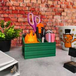Large Dumpster Fire Desk Accessories Pen Holder - Removable Led Flame Cute Decor, Gag Gifts, Funny Gifts For Coworker - thumbnail 2