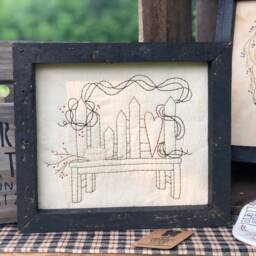 Gathering Bench Primitive Stitchery Framed Print - thumbnail 2