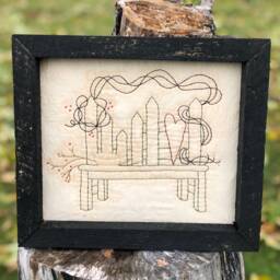Gathering Bench Primitive Stitchery Framed Print - thumbnail 3