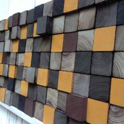 Reclaimed Pine Wood Wall Art - Geometric Mosaic Sculpture - thumbnail 2