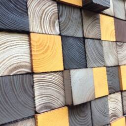 Reclaimed Pine Wood Wall Art - Geometric Mosaic Sculpture - thumbnail 4