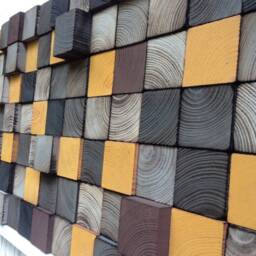 Reclaimed Pine Wood Wall Art - Geometric Mosaic Sculpture - thumbnail 3