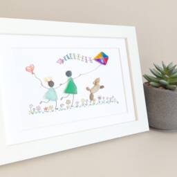 Sea Glass Girl, Mom & Pet, Pebble Art, Owner & Dog Lover Gift, Art Picture, Child Pet Ornament, Framed - thumbnail 3