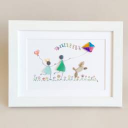 Sea Glass Girl, Mom & Pet, Pebble Art, Owner & Dog Lover Gift, Art Picture, Child Pet Ornament, Framed - thumbnail 2