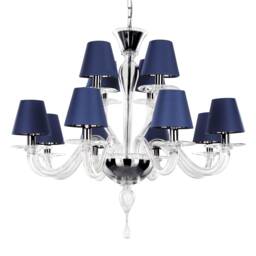 Venetian Chandelier Blue Silk Shades, Murano Glass - 12 Lights - thumbnail 4