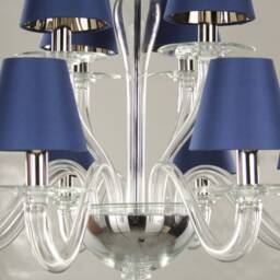 Handmade Pure Crystal Color Murano Glass Chandelier With Blue Lampshades, 12 Lights, Handmade Made in Italy - thumbnail 3
