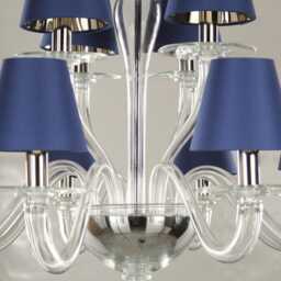 Hanging Lighting Venetian Chandelier Blue Silk Shades, Murano Glass - 12 Lights - thumbnail 3