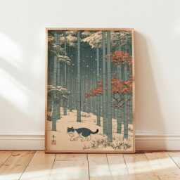 Cat Bamboo Forest Poster, Japanese Animal Print, Nature Wall Art - thumbnail 4