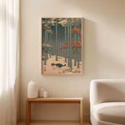 Cat Bamboo Forest Poster, Japanese Animal Print, Nature Wall Art - thumbnail 3
