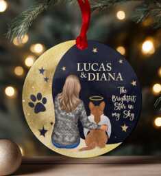 Dog Memorial Christmas Bauble Gift, Mum Hanging Ornament, Pet Portrait Cat, Personalised Moon Decoration Acrylic