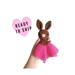 Crochet Bunny Security Blanket Handmade Cotton Baby Lovey - thumbnail 1