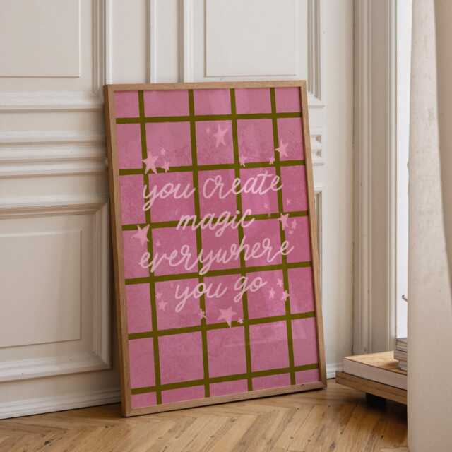 You Create Magic - Pink Green Print, Feminist, Quote, Witchy, Girlhood, Poster, Home Decor, Bedroom, Living Room - image 1