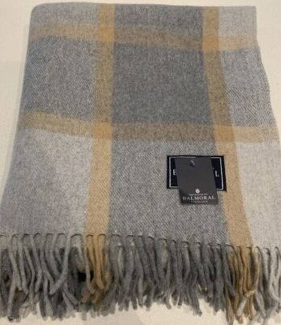 House Of Balmoral Wool Blanket, Rug, Throw in Different Tartans - Grey With Orange Stripe Check