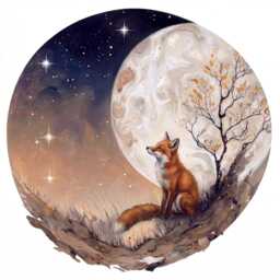 Woodland Fox & Moon Round Wall Decal, Nursery Sticker, Forest Animal Room Decor, Peel Stick Mural - thumbnail 2