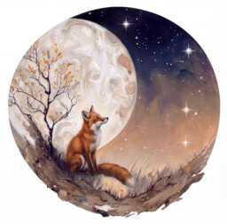 Woodland Fox & Moon Round Wall Decal, Nursery Sticker, Forest Animal Room Decor, Peel Stick Mural