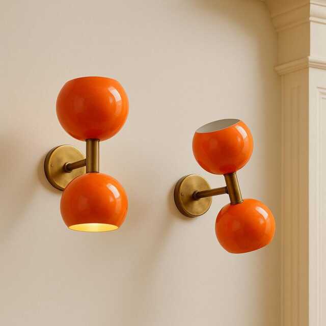 Brass Diabolo Wall Sconce Mid Century Modern Orange Vanity Light Fixture Vintage- Italian - image 1