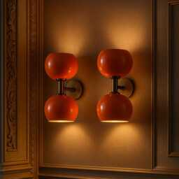 Brass Diabolo Wall Sconce Mid Century Modern Orange Vanity Light Fixture Vintage- Italian - thumbnail 3