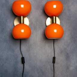 Brass Diabolo Wall Sconce Mid Century Modern Orange Vanity Light Fixture Vintage- Italian - thumbnail 2