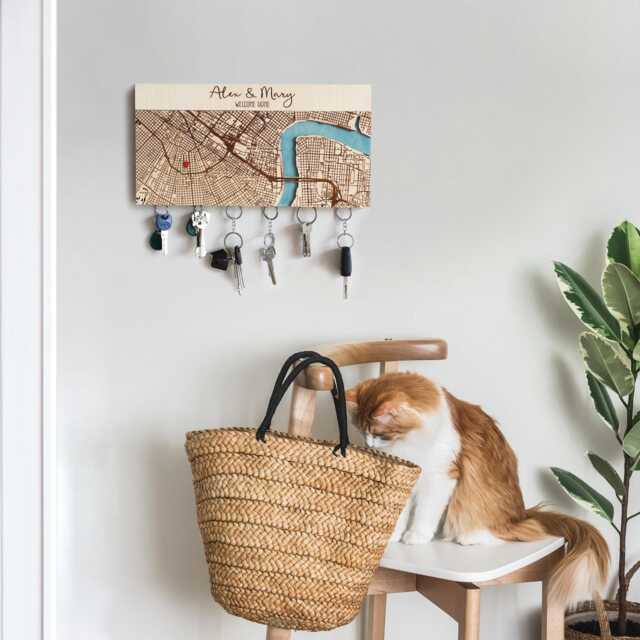 Magnetic Key Holder, Housewarming Gift, Personalized Map Welcome Home Decor - image 1
