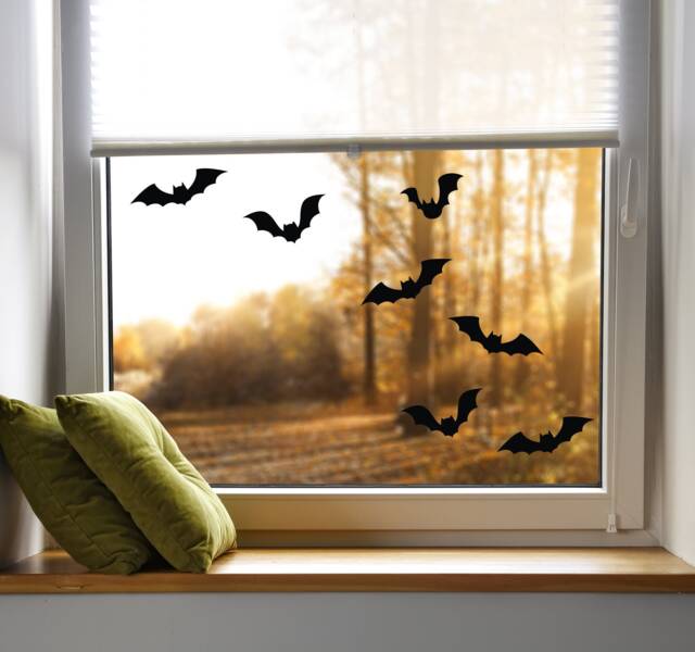 Halloween Window Stickers. Decorations, Flying Bats Stickers, Decals, Removable Wall Art - image 1