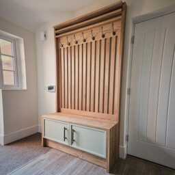 Oak Monks Bench - Entryway Shoe Storage & Coat Rack Seat, Custom Handmade Hallway Furniture