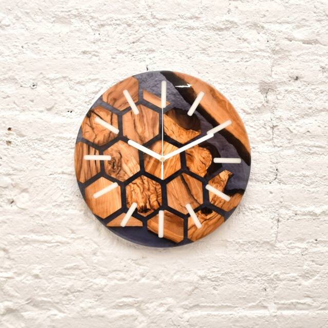 Live Edge Olive Wood Epoxy Resin Wall Clock, Unique Home Decoration - image 1