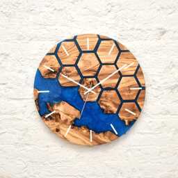 Live Edge Olive Wood Epoxy Resin Wall Clock, Unique Home Decoration - thumbnail 2