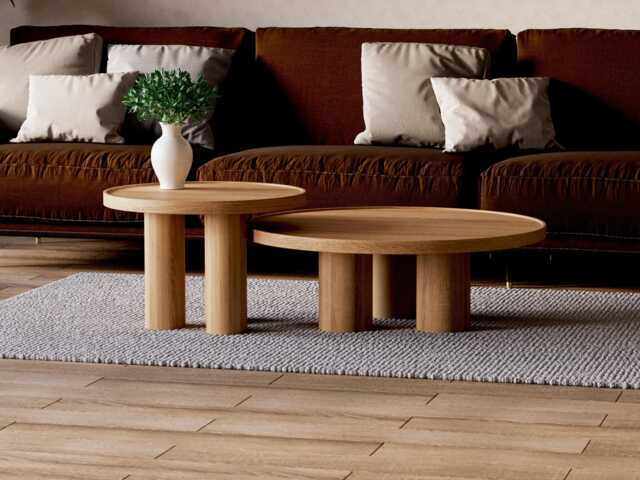 Aesthetic Nesting Coffee Table - Set Of Round Unique Wood Nesting Japandi - image 1