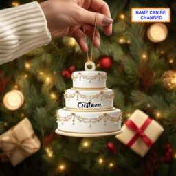 Personalized Wedding Cake Christmas Ornament, Custom Mr & Mrs Tree Hanging, First Married Xmas Ornament 2D Flat, Holiday Gift For Couple - thumbnail 3
