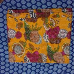 Yellow Bedspread Beautiful Floral Print New Indian Handmade Kantha Quilt Gudri Blanket, Coverlet Size Multiple - thumbnail 2