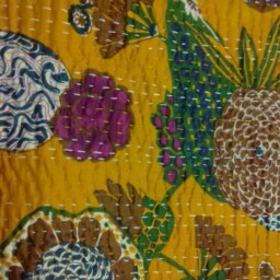 Yellow Bedspread Beautiful Floral Print New Indian Handmade Kantha Quilt Gudri Blanket, Coverlet Size Multiple - thumbnail 3