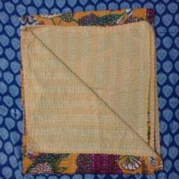 Yellow Bedspread Beautiful Floral Print New Indian Handmade Kantha Quilt Gudri Blanket, Coverlet Size Multiple - thumbnail 4