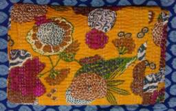 Yellow Bedspread Beautiful Floral Print New Indian Handmade Kantha Quilt Gudri Blanket, Coverlet Size Multiple - thumbnail 1