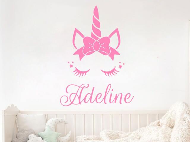 Head Unicorn Wall Decal Baby Name Sticker Personalized Custom Decals Vinyl Art Home Decor Girls Bedroom Room Nursery Kids Ms907 - image 1