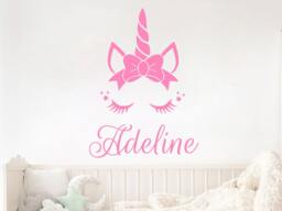 Head Unicorn Wall Decal Baby Name Sticker Personalized Custom Decals Vinyl Art Home Decor Girls Bedroom Room Nursery Kids Ms907 - thumbnail 1